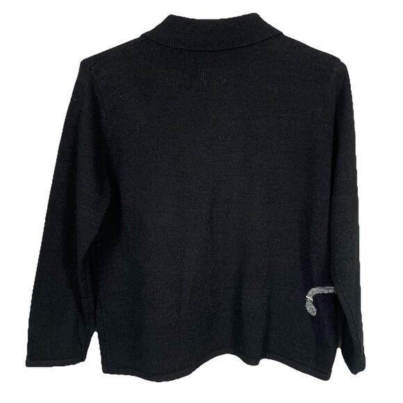 VTG Allison Daley Beaded Cat Sweater Size PL Black Full Zip Cardigan Fun Classic - Picture 2 of 16